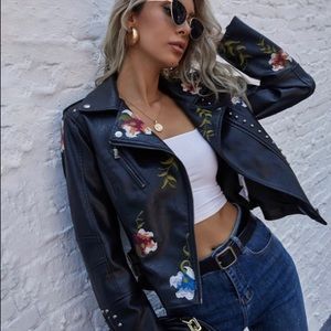 leather motorcycle jacket (faux)